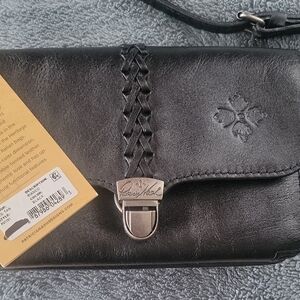 Patricia Nash Black Leather Wristlet with Braided Detail